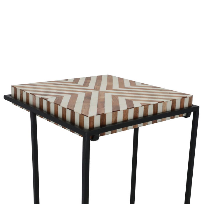 Medium beige brown checkered wood serving table image 3