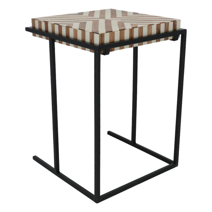 Small beige brown checkered wood serving table image 1