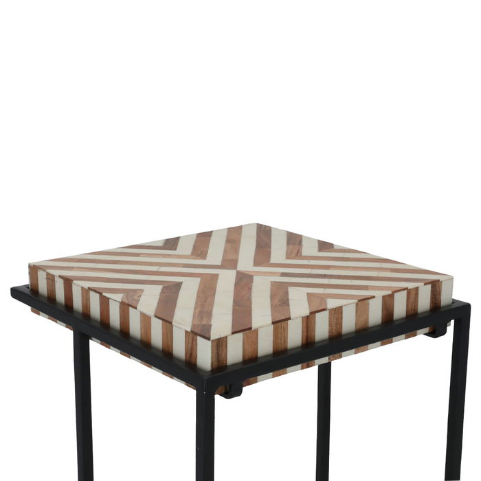 Small beige brown checkered wood serving table image 3