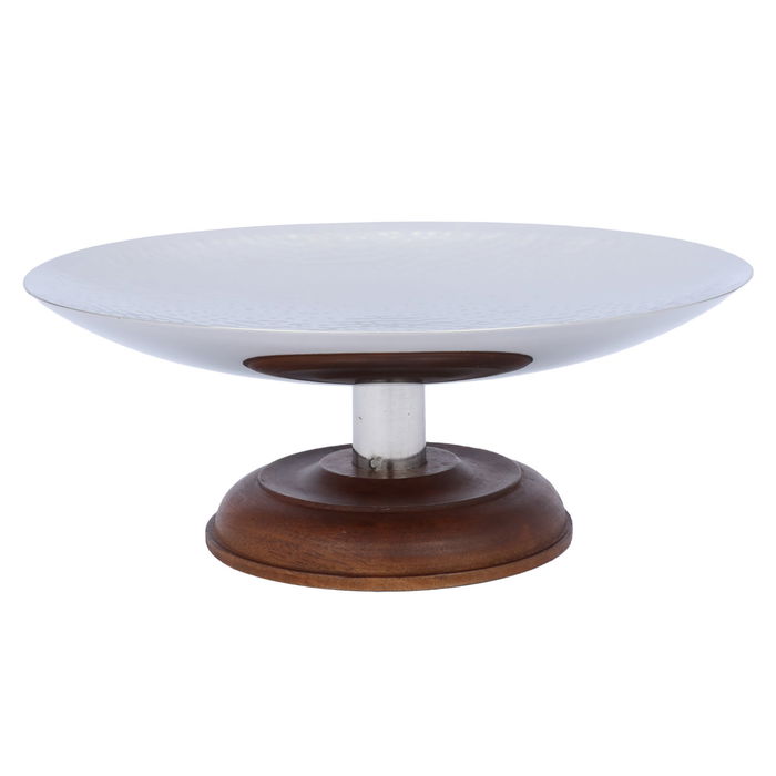 Dessert serving stand, round, silver, with a wood base, 30 cm image 2