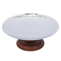 Dessert serving stand, round, silver, with a wood base, 30 cm product image