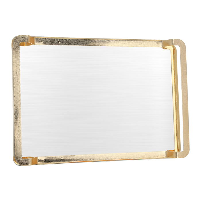 Serving tray, middle rectangular silver steel with golden edges with handle image 1