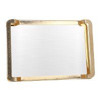 Serving tray, medium rectangular silver steel with golden edges with handle product image