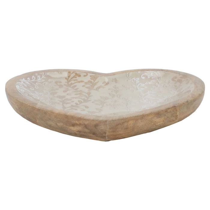 India Wooden Plate Heart Shape Small Beige image 2