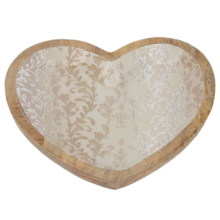 India Wooden Plate Heart Shape Small Beige image 1