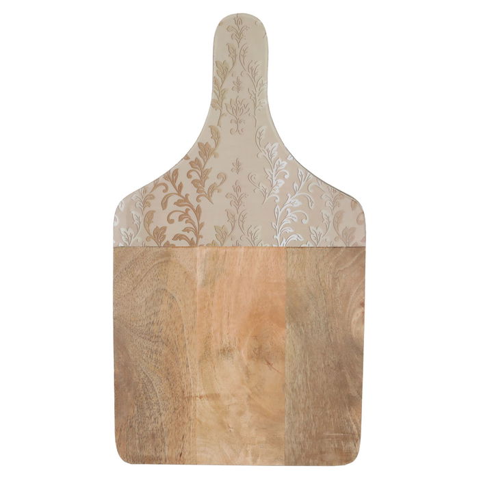 India rectangular wood serving board with large beige wooded hand image 1