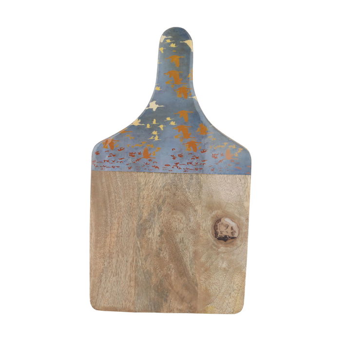 India rectangular wood serving board with large blue wooded hand image 2