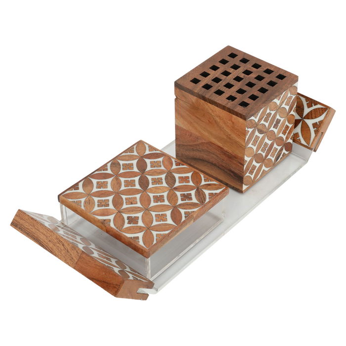 India Incense Burner Set Seashell Brown Pearl Acrylic Pattern 3 Pieces image 1