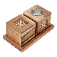 India Small Brown Wood Incense Burner Set 3 Pieces product image