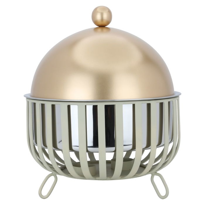 Light Beige Steel Food Heater with Gold Lid with Double Bowl 3 Liter image 1