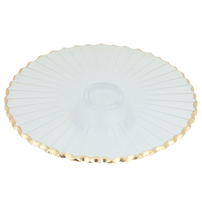 A transparent glass cake stand with a golden rim and a base image 2