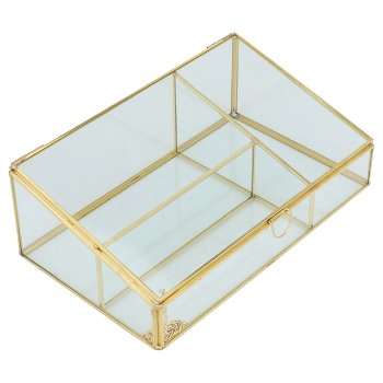صندوق مجوهرات شفاف بذهبي مقسم (9×25×15 سم) image 1