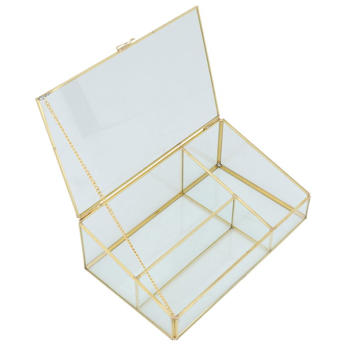 صندوق مجوهرات شفاف بذهبي مقسم (9×25×15 سم) image 2