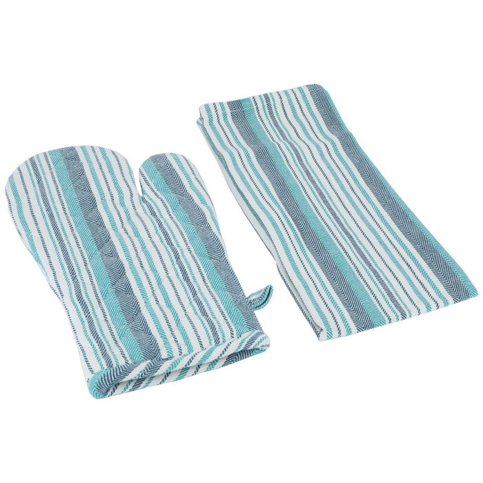 Set (towels + apron + glove + bowl holder) green and blue 4 pieces image 2