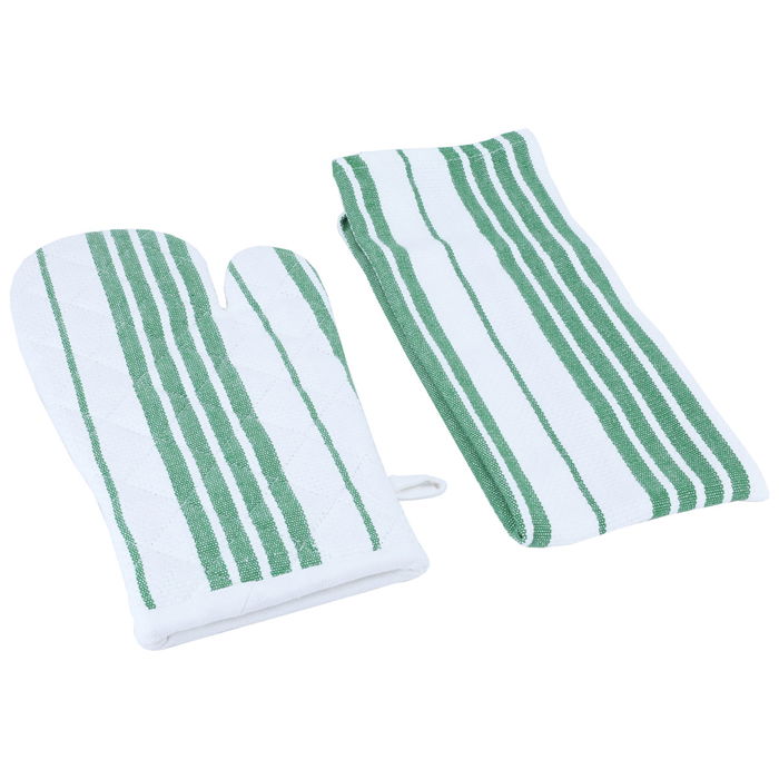 Set (towels + apron + glove + bowl holder) green and white 4 pieces image 2