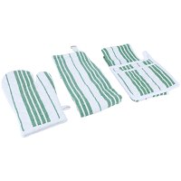 Set (towels + apron + glove + bowl holder) green and white 4 pieces product image