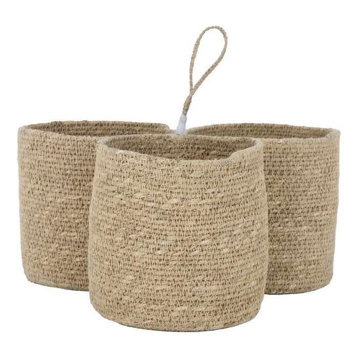 India Beige wicker storage basket divided 3 digits image 1