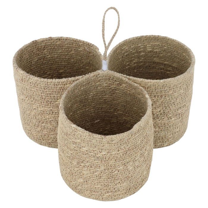 India Beige wicker storage basket divided 3 digits image 2