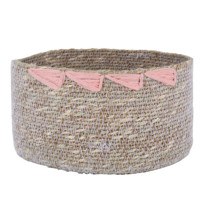 India Wicker Basket Beige Triangle Pink 9 cm image 1