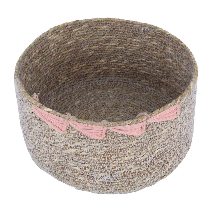 India Wicker Basket Beige Triangle Pink 9 cm image 2