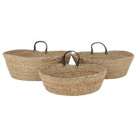 India Beige Wicker Basket Set Black 3 Pieces product image