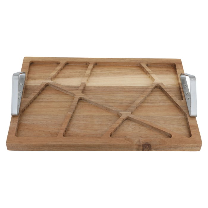 Serving tray, wooden divided with a rectangular steel handle image 2