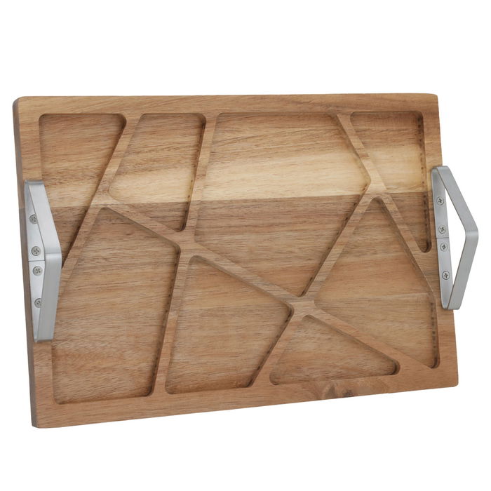 Serving tray, wooden divided with a rectangular steel handle image 1