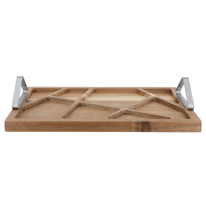 Serving tray, wooden divided with a rectangular steel handle image 3