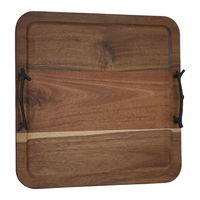 Serving tray, square wooden with black steel handle product image