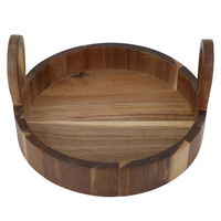 Round wooden serving plate with small hand product image