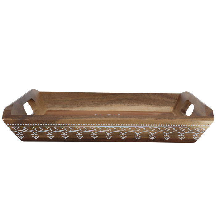 Serving Tray, Wooden Rectangle, White Pattern image 2