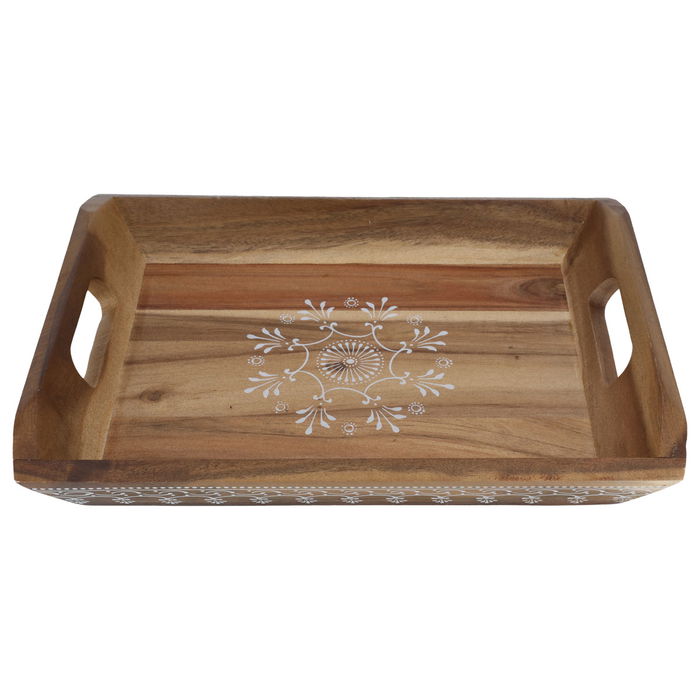 Serving Tray, Wooden Rectangle, White Pattern image 3