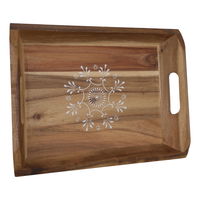 Serving Tray, Wooden Rectangle, White Pattern product image