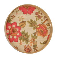 Serving Tray, Wooden Bamboo Circular Flower Pattern product image