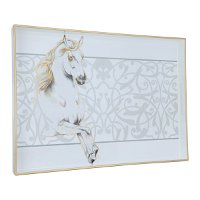 Serving tray, rectangular plastic, cream horses, golden horse pattern product image
