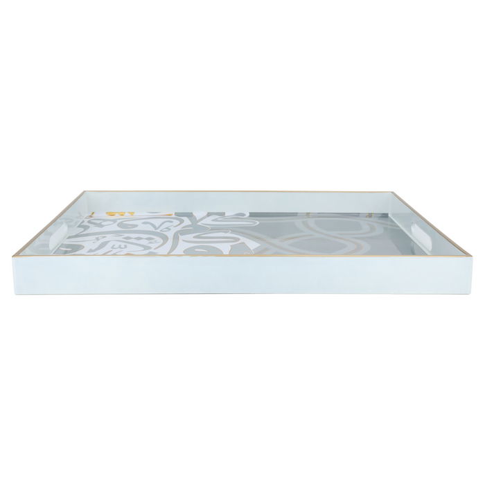 Serving tray, rectangular plastic, creamy embossing, gold pattern image 3