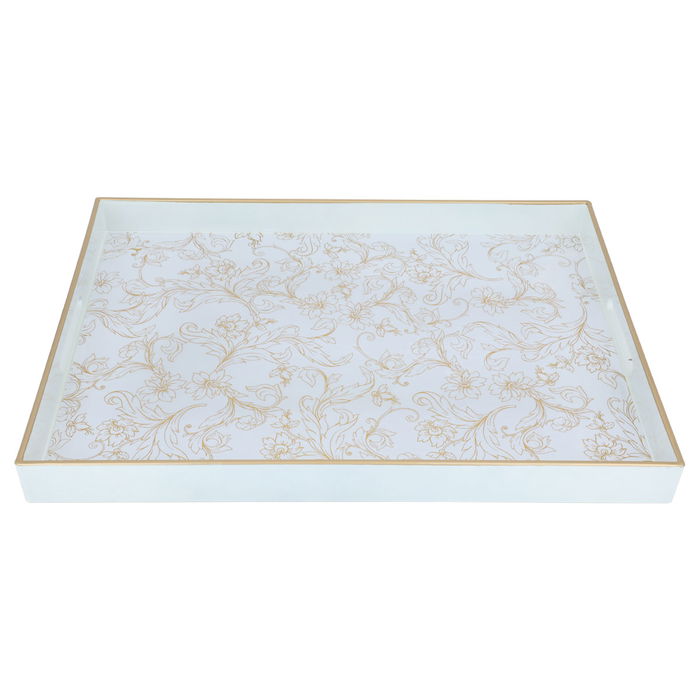 Serving Tray, Cream Lily Rectangular Plastic, Gold Rose Pattern image 3