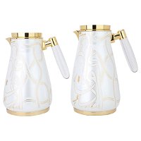 Thermos set, creamy, golden pattern, transparent handle, two pieces product image