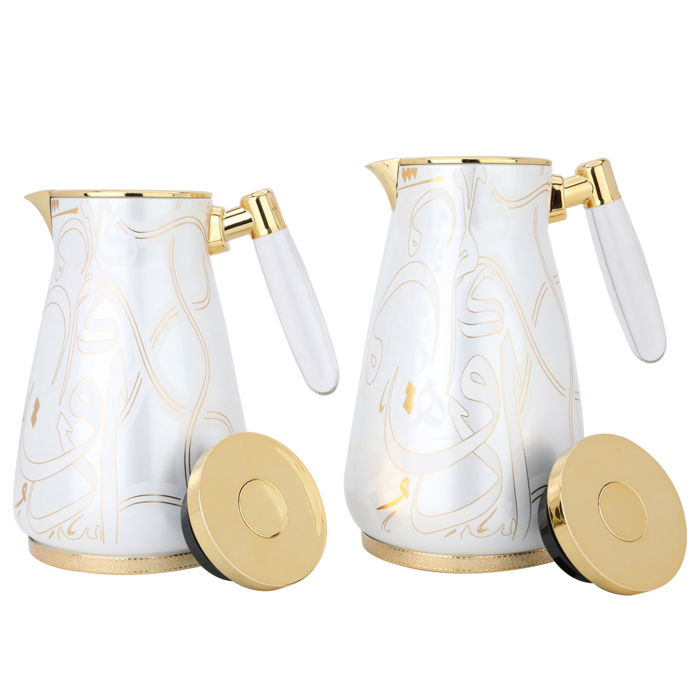Thermos set, creamy, golden pattern, transparent handle, two pieces image 3