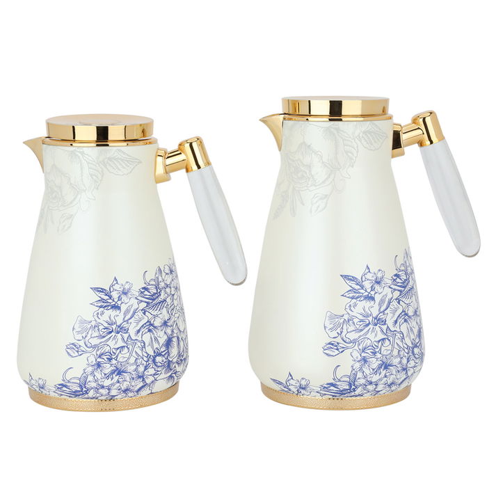 Cream thermos set, blue flower pattern, transparent handle, 2 pieces image 1