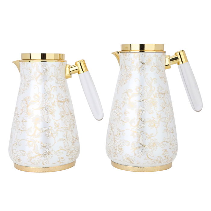 Creamy thermos set, golden rose pattern, transparent handle, two pieces image 1