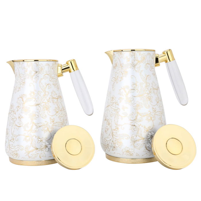 Creamy thermos set, golden rose pattern, transparent handle, two pieces image 3