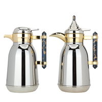 Shahd Thermos set, silver, steel, golden mouth, with a dark blue marble handle, two pieces product image