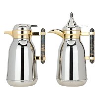 Shahd Thermos set, silver, steel, golden mouth, dark gray marble handle, two pieces product image