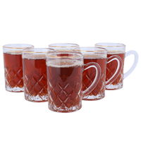 A set of tea cups, with a glass handle with a golden line, 6 pieces product image