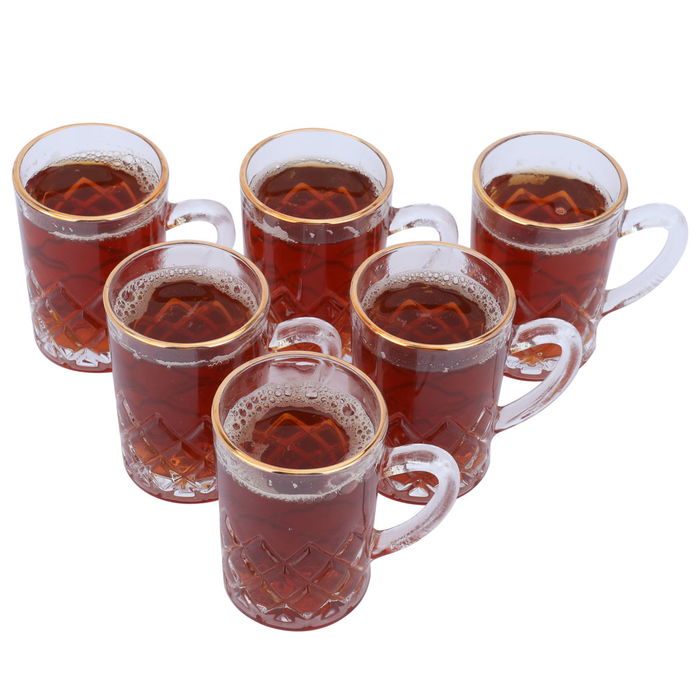 A set of tea cups, with a glass handle with a golden line, 6 pieces image 2