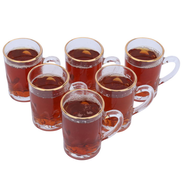 A set of 6-piece glass tea cups with a golden handle image 2