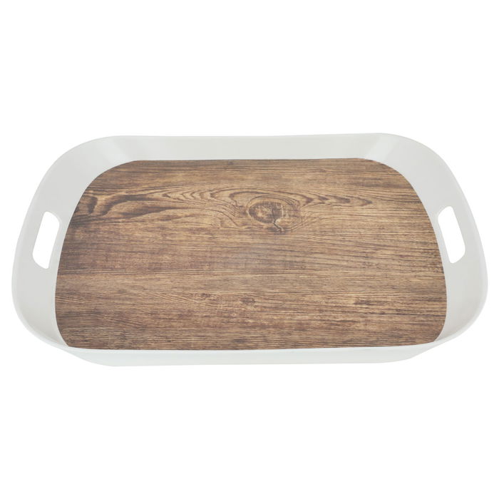 Tray Wooden Melamine Brown with White Handle image 2