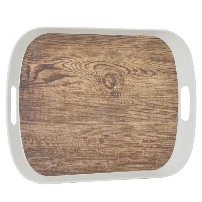 Tray Wooden Melamine Brown with White Handle image 1