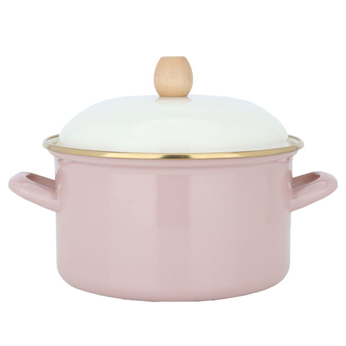 Light Pink Steel Saucepan With Lid With Gold Edge 20 cm image 1